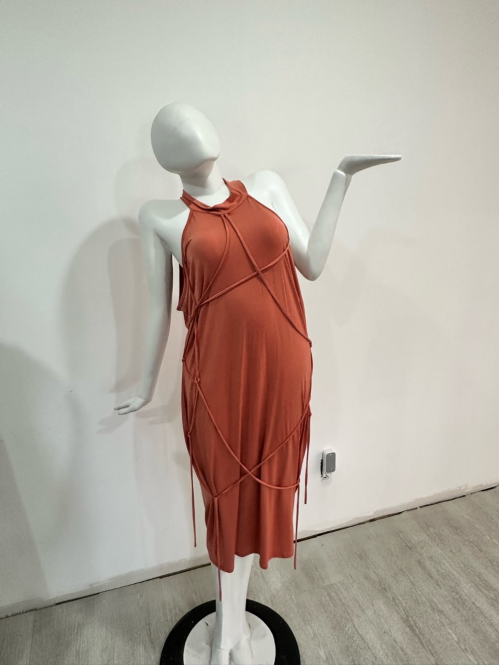 Ashley Stewart Rust Halter Midi Dress with Draped Rope Accents